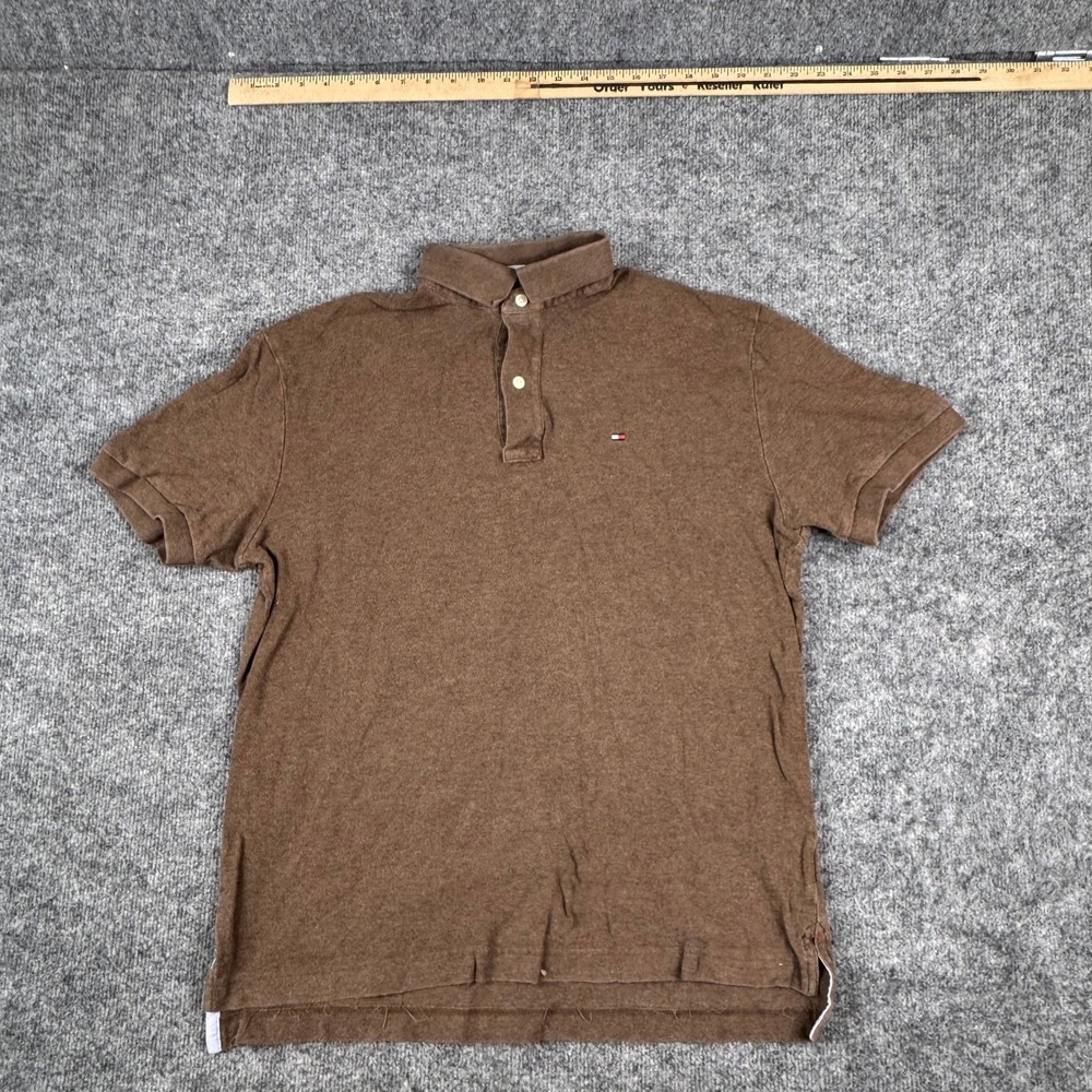 Tommy Hilfiger Polo Mens Size M Brown Classic Fit Short Sleeve Cotton Pique Logo